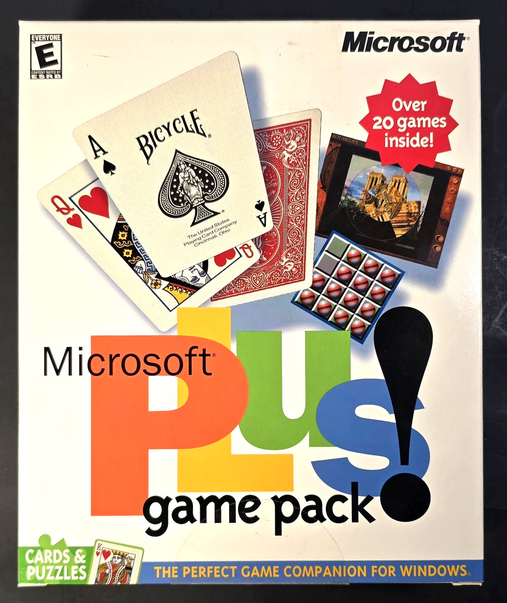 MIcrosoft Plus! Game Pack Cards & Puzzles (PC, 2000) Big Box, Sealed NOS